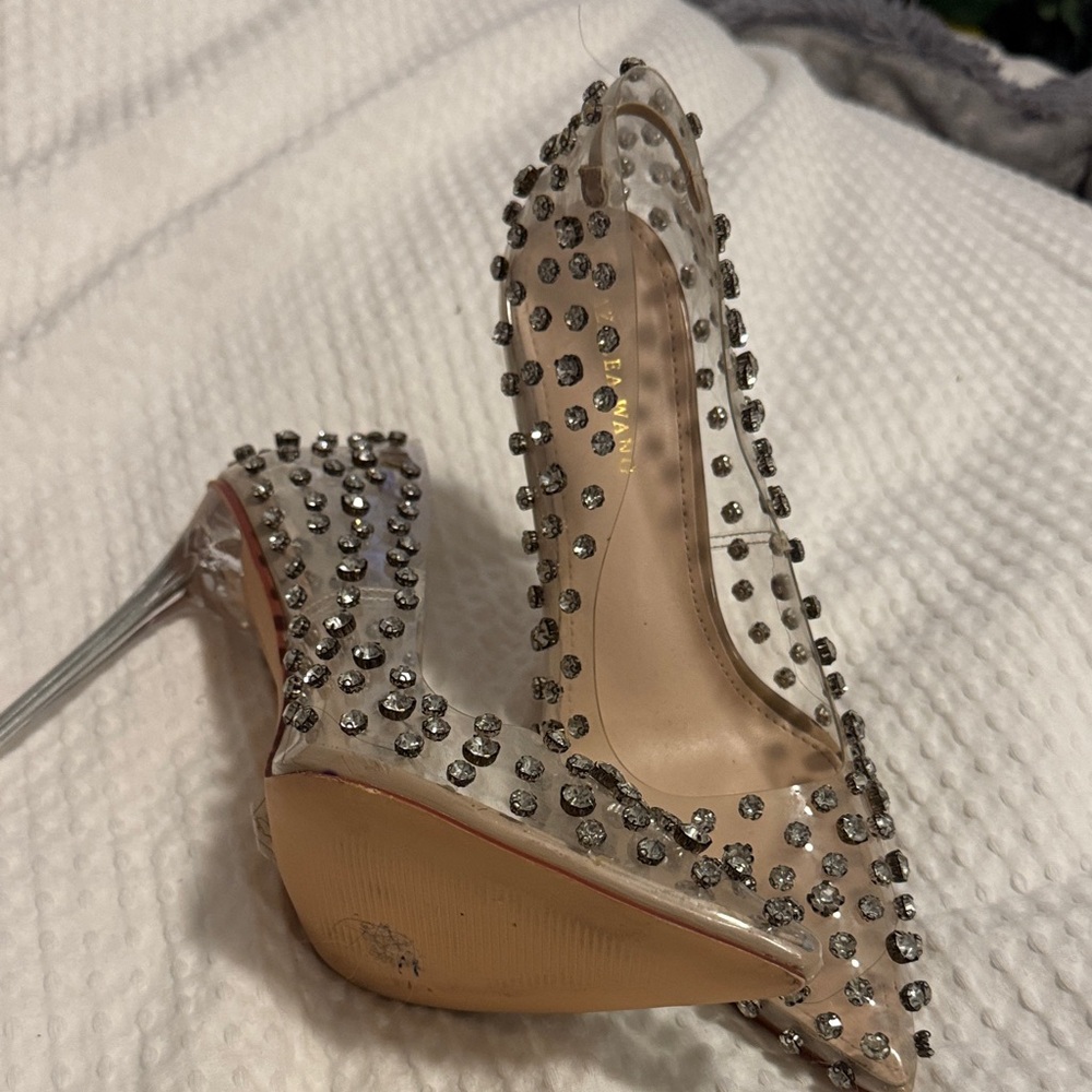 Aldo Rhinestone-Studded Clear Heels